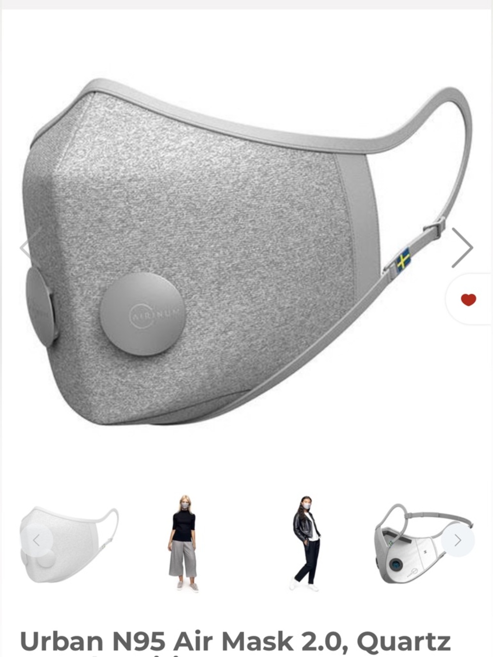 Airinum Urban N95 Air Mask 2.0 Quartz Grey Protective Face Mask with Valve